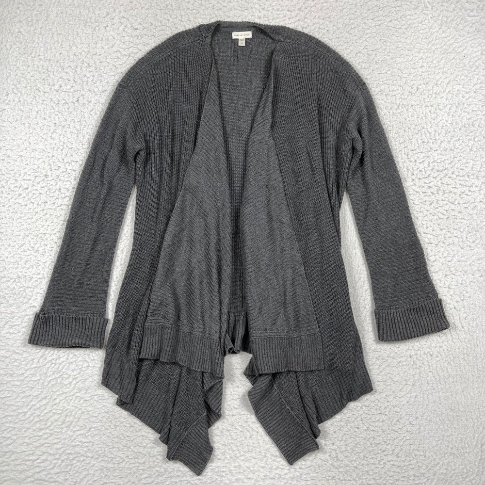 Garnet Hill Cardigan Womens XS Gray Merino Wool Draped Waterfall Open Front Cozy